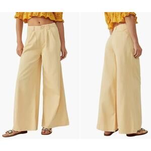 Free People Yellow Wide Leg Pants Size 4 Chino Pleated High Rise Button Fly